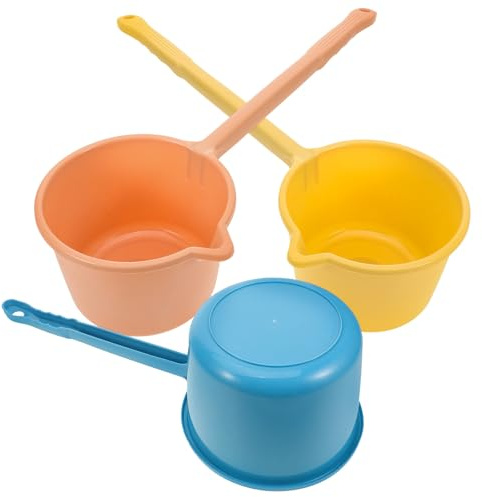 HOODANCOS Cucharones de Baño y Cocina 3 Piezas Mango Largo, Cucharón de Pp Resistente, Colores Amarillo Rosa y Azul para Regar Plantas, Lavar y Uso Doméstico