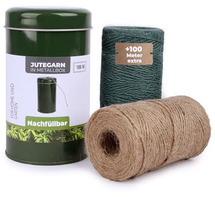 Tool & Tree Jutegarn in Metallbox 2X 100m, 2 mm – in Braun und Grün | mit Metall-Spenderbox, Juteschnur als Kordel, Paketschnur und Bindfaden für Basteln, Garten, Dekoration und DIY