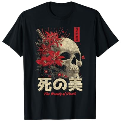 Rosso Ragno Giglio Fiore Cranio Scheletro Anime Giapponese Maglietta
