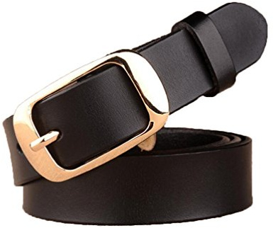 Cliont Frauen Kleid Gürtel Echt Leder Gürtel mit goldenen und schwarzen Pin Gürtelschnalle 2.9cm Breite