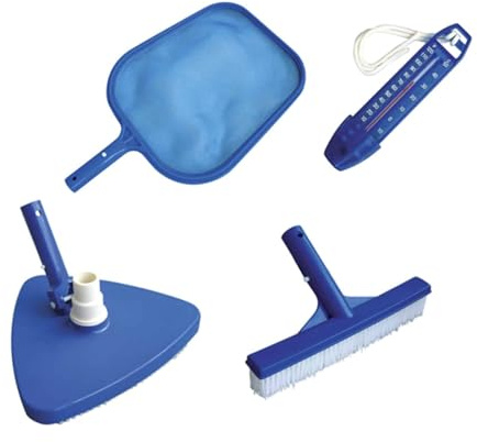 Kit de Limpieza, Incluye Recogehojas de Superficie, Limpiafondos Triangular, Termómetro y Cepillo 25 cm