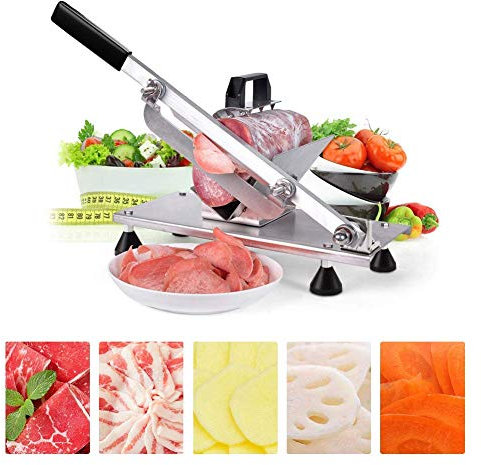 AFYH Cortafiambre, Rebanadora de Carne congelada doméstica - Guillotina de jamón - pequeña cortadora de Video de Acero Inoxidable para Carne/Alimentos/Verduras,