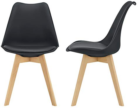 [en.casa] Esszimmerstühle Fläten 2er Set Stuhl Küchenstühle Kunstleder Essstühle gepolstert Esszimmerstuhl Holzbeine Küchenstuhl Polsterstuhl Schwarz
