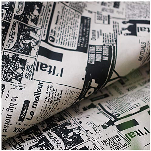 NAKAN Polycotton Stoff Retro-Zeitungsdruck 80% Baumwollstoff Meterware 150cm Breites Bastelmaterial zum Nähen, Taschen, Bücherschneiden(Size:2m)