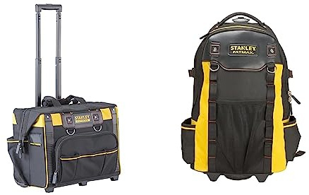 STANLEY FATMAX Open Mouth Rolling Rigid Tool Bag Trolley, Multi-Pockets Storage Organiser, FMST1-80148 & 1-79-215 Fatmax Backpack on Wheels