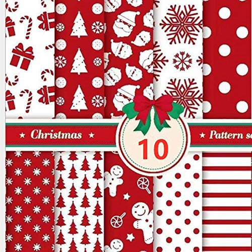 Bprtcra Weihnachten Muster Baumwollstoff, Stueck Muster Baumwollstoff Stoffpakete Patchwork Stoffe Baumwolle Stoffreste Paket Stoffpakete, für DIY-Dekorationen, 50 x 50cm (10 Stück - Type-C)