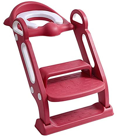 Rote und blau rutschfeste stabile Faltbare Toilettenstraining, höhenverstellbarer Toilettenzug mit Leiter, maximale Last von bis zu 75 kg, gepolsterter WC-Sitz für Jungen und Mädchen (Color : Red)