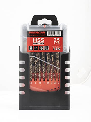 Ferrcan Set di punte per metallo da 25 pezzi 1-13 mm HSS DIN 338 M35 cobalto uso professionale