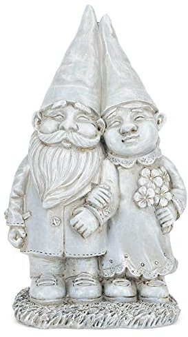 NAT & Jules Statue de jardin en résine Couple de nains de jardin Vieilli Teinte ciment 30,5 cm