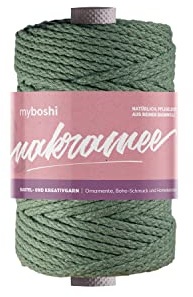 myboshi Makramee-Garn, geflochten, 4mm, Made in Germany, Naturgarn, Knüpf-Garn, das Kreativgarn für orientalische -Makramee-Arbeiten Grün, 1 Kordel a 50m