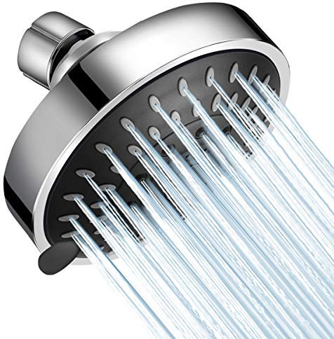 WarmSpray High Pressure Shower Head 5 Settings Fixed Showerhead 4 Inch High Flow Bathroom Showerhead with Adjustable Brass Ball Joint for Luxury Shower Experience Even at Low Water Pressure