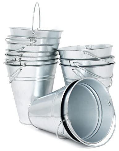 12 kleine Metalleimer mit Griff – verzinkte Eimer für Partygeschenke – Metalleimer – Mini-Eiskübel – Metallblumeneimer – silberner Blecheimer für Bauernhaus, rustikale Hochzeitsdekoration