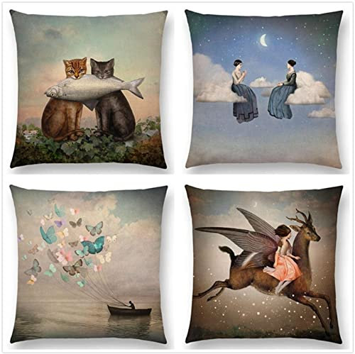 Tinnoon Kissenbezug 45x45cm 4er SetBoho Wohnzimmer Outdoor Deko, Schlafzimmer Zimmer Dekor Kissenhülle Kissenbezüge mit Verstecktem Reißverschluss, Couchkissen, Sofakissen Weinachten Schöne Frau