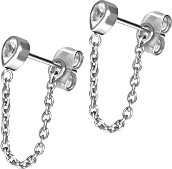 FILANGO 1 Paar Titan Ohrstecker | Kristalltropfen + Kette | Damen Ohrring Schmuck | Farbauswahl