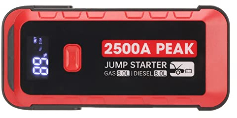 Démarreur de Saut de Batterie, Démarreur de Batterie de Voiture Portable 2500 A, 25800 MAh USB, écran LCD à Charge Rapide, Démarreur de Saut de Batterie étanche IP66 pour Camping