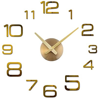 3D Wanduhr Groß XXL zum Kleben,DIY Rahmenlose Wanduhr Zum Aufkleben Stumm Spiegel Aufkleber Abnehmbarer Wandtattoos Dekoration Modern Design Acryl Wanduhren Quarzuhr für Zuhause, Büro, Hotel,50-70cm