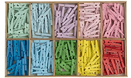 Ideen mit Herz Mini-Holzklammern | 200 Stück | kleine Wäscheklammern | 2,5 cm hoch | für Fotos auf Kordel-Band, Fotowand, Adventskalender, Wimpelkette, Geldgeschenke, Deko für Weihnachten | 10 Farben