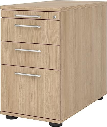 bümö Schreibtisch Schrank Büro mit Hängeregister für Hängeordner, Schubladenschrank Holz in Eiche, Container mit Schubladen & Hängeregistratur - Schreibtisch Kommode mit Relinggriffe