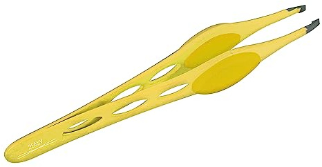 2EASY - Klassisk ögonbrynspincett i rostfritt stål, professionell ögonfranspincett för män och kvinnor, med sned spets - Halkfritt grepp (Gul)
