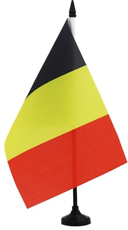 AZ FLAG Drapeau de Table national de course automobile Belgique 21x14 cm | Usage intérieur Drapeau de bureau belge Autoracen nationaal België finition cousue et bords renforcés polyester 100D