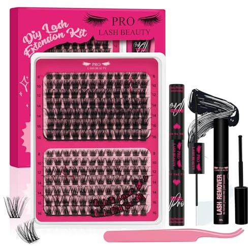 Wimpernverlängerungs-Set, Wimpernverlängerungs-Set, 168 Stück, künstliche Wimpern, Bonding und Seal, Wimpernentferner, Applikator für Wimpern (Tender + Glitzer Kit)