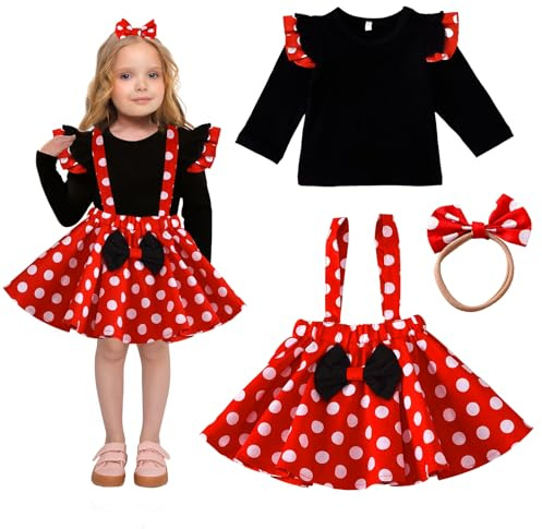 Meanju Deguisement Costume De Souris Fille Avec Oreilles De Souris, Bandeau Pour Filles, Robe De Princesse Tutu Rouge à Pois Pour Fête Costumée, Carnaval, Fête De Carnaval 2-3 Ans, Red-100