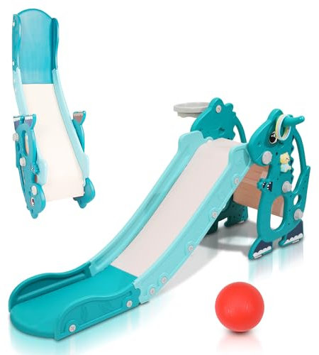 Ansobea Rutsche,4-in-1 Kinderrutsche mit Englisch Early Learning Machine,Kinder Fun-Slide,Rutsche für Kinder ab 2 Jahren- Indoor & Outdoor Rutschbahn -Grün