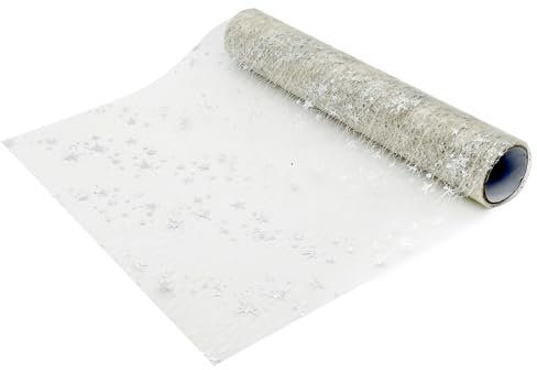 We Moment Zone Tischläufer Silber,Silber Tischdecken Dekostoff,Tischband aus Organza,Polyester Tisch läufer Tischdeko für Advent Karneval Taufe Geburtstage Hochzeit zu besonderen Anlässen 28 cm×5M