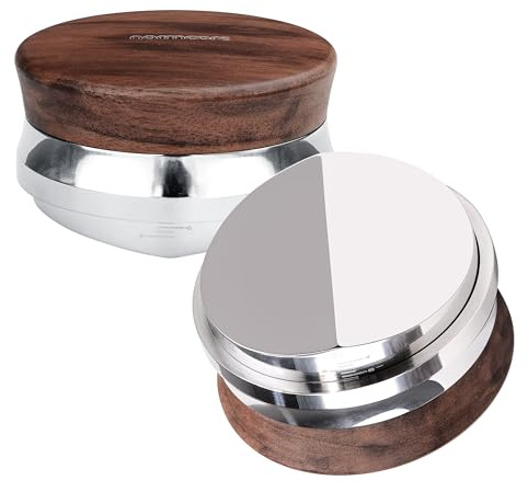 Normcore Herramienta distribuidora de café de 58,5 mm, herramienta de nivelación de café resistente con auténtica madera de nogal americano, nivelador de café de profundidad ajustable que se adapta a
