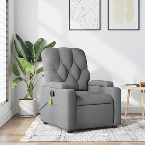 Homgoday Massagesessel Relaxsessel Fernsehsessel Ruhesessel mit Manuelle Liegefunktion Vibrationsfunktion Liegesessel TV-Sessel für Wohnzimmer Moderner Hellgrau Stoff
