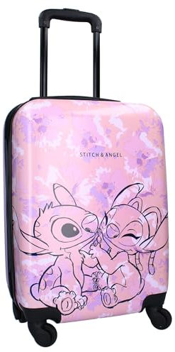 Vadobag STITCH e ANGEL - Valigia rigida in ABS Trolley da Viaggio per Bambini - 4 Ruote - Maniglia Estensibile - 46x33x21cm - Capacità 31 Litri - Colore Rosa