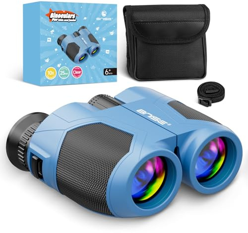 BNISE kompakt kikare för vuxna och barn, 10 x 25 verklig optik för utomhusbruk, resor och camping, blå