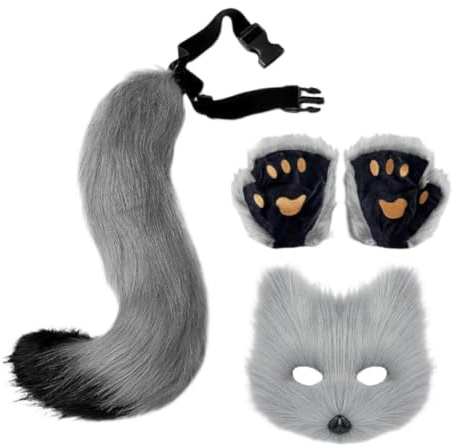 Generiskt vargdräktsset, varg cosplay | Faux-varg-maskeradkostym – pälsig kattsvans och tasshandskset, konstgjord varg-maskeradkostym kul för halloweenfester och evenemang