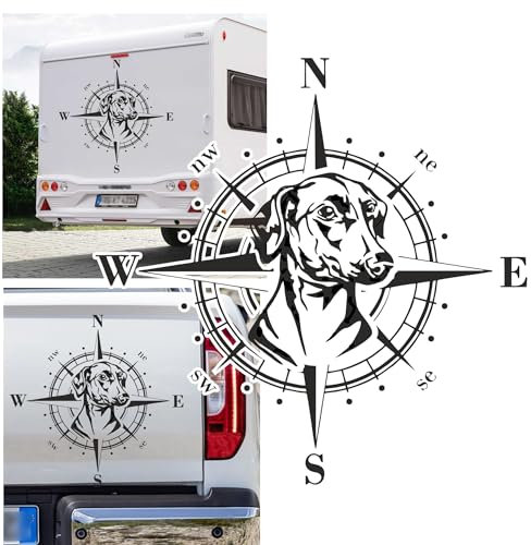 Rakelfix Autocollant boussole allemande Pinscher Taille et couleur au choix Chien Camper camping-car Autocollant pour voiture Motif boussole rose des vents