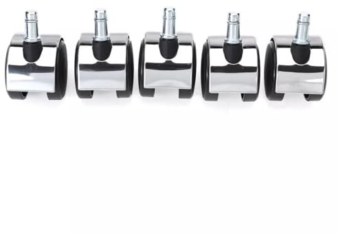 Office Chair Wheels Replacement Rubber Chair Casters | Heavy Duty Caster for Hardwood Floors – Tiles & Carpets | Supports up to 330 KGs – Universal Size 2 Inch 11mm, Pack Of 5 (Chrome)