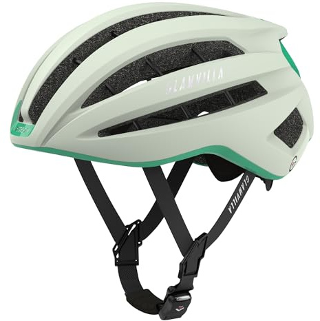 GLAMVILLA Casco da bici da corsa per uomo e donna, da città, da trekking, professionale, ultra leggero, ventilato, con fibbia magnetica a scheletro (colore beige, M)