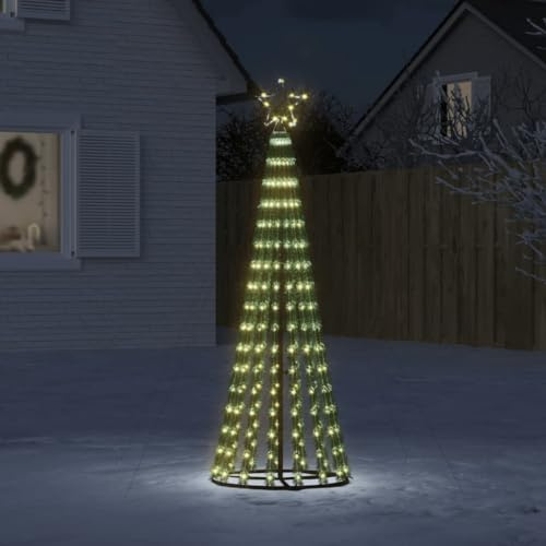 IKAYAA Arbol de Navidad de Exterior con Luces Cono Árbol de Navidad Metal Grande Blanco cálido 275 LED Iluminación Navideña Festival Adorno Decoración Jardín Patio Árbol de Navidad Cónico 1.8 m
