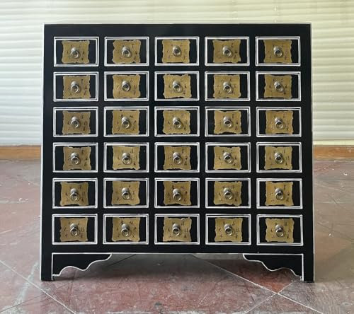 Antiker Apothekerschrank Aktenschrank Büroschrank Apotheke Schrank Sideboard Kommode Kommodenschrank Sideboardschrank mit 30 Schubladen Breite105xHöhe100cm schwarz/Silber