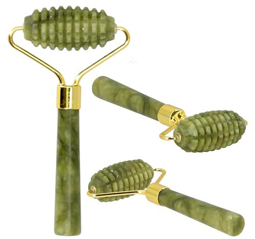 Lantelme Massaggiatori in pietra di giada | Rullo con scanalature per rilassamento naturale e pelle radiosa | Per corpo e viso | Massaggio e cura (Roller)