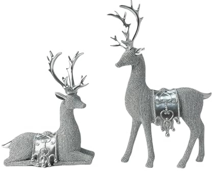 TEMOOUES Élégant Ornement Miniature des Rennes 2 Pièces Résines Sculpture Figurine Animale Cerf pour Décoration Table Noël