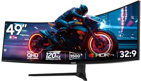Gawfolk 49 Zoll Curved Gaming Monitor, 1500R PC Bildschirm 120Hz DQHD 5120 * 1440p, Computerbildschirm mit FreeSync VA-Panel, HDMI 2.0, unterstützt VESA
