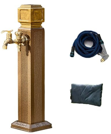 LUNAIZHUO Fontana da Giardino Esterno Quadrata, Colonna Acqua Giardino per Fontana con Gancio e Rubinetto, Colonna d'Acqua in Lega di Alluminio(Gold,65cm/26in)