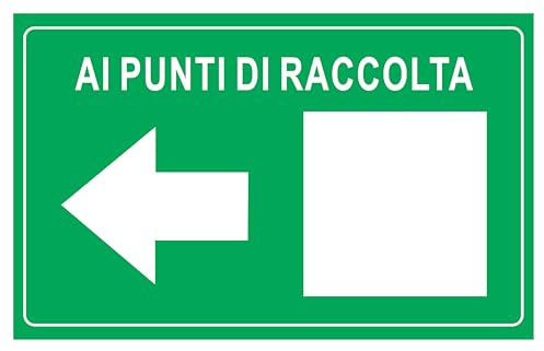 M-ITALY CARTELLO SEGNALETICO - AI PUNTI DI RACCOLTA FRECCIA A DESTRA - Adesivo Extra Resistente, Pannello in Forex, Pannello In Alluminio (Alluminio, 30x42 cm)