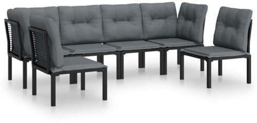 Eleganz 6-TLG. Garten-Lounge-Set aus Poly Rattan in Schwarz & Grau - Wetterfest & pflegeleicht für Terrasse, Balkon oder Garten - Modernes Outdoor-Möbelset