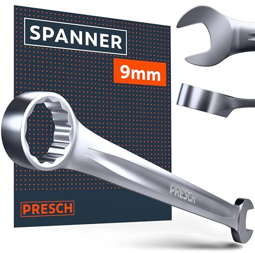 PRESCH Llave combinada 9mm - Llave fija con precisión y extremadamente robusta - Extremo de boca inclinado 15° para trabajos en espacios reducidos