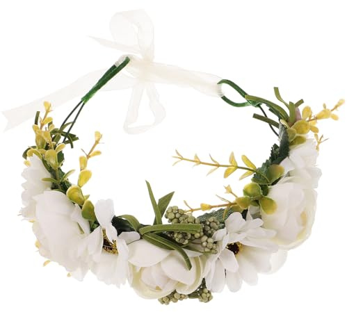 VINTORKY 1 Stück Braut Haarschmuck Rosenkranz Weißer Blumenkranz für Hochzeiten Fotorequisiten und Festliche Anlässe Leicht und Bequem zu Tragen für Cosplay und Feiern