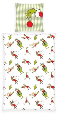 Herding Grinch Flanell-Bettwäsche, Kissenbezug ca. 80x80 cm, Bettbezug ca. 135x200 cm, mit Knopfleiste, Baumwolle/Flanell