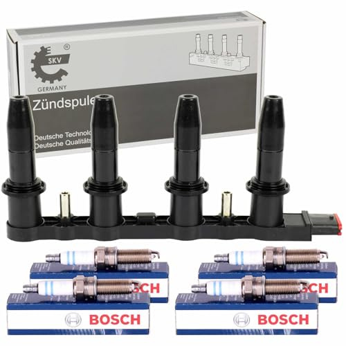 SKV Zündspule + 4x Zündkerzen | 03SKV123, 0 242 229 699, passend für Astra G H Vectra C B