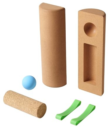 Tabla de equilibrio de corcho 4 en 1 para pies y tobillos – Kit de entrenamiento y propiocepción con bloques, rodillo, pelota de masaje y bandas – Fisioterapia, estabilidad y prevención de caídas