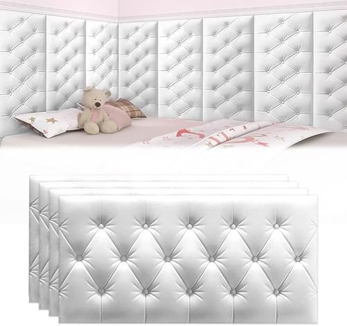 3D Anti Collision Wall Padding, 4PCS 13mm Thickness 70 * 35cm Self Adhesive Wall Padded Cushions, Decorative PVC Foam Bed Headboard Panels for Kids, Nursery Bedroom